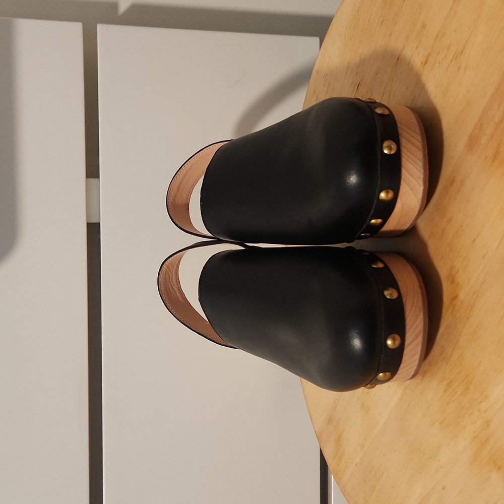 J. Crew Black Leather Studded Clogs